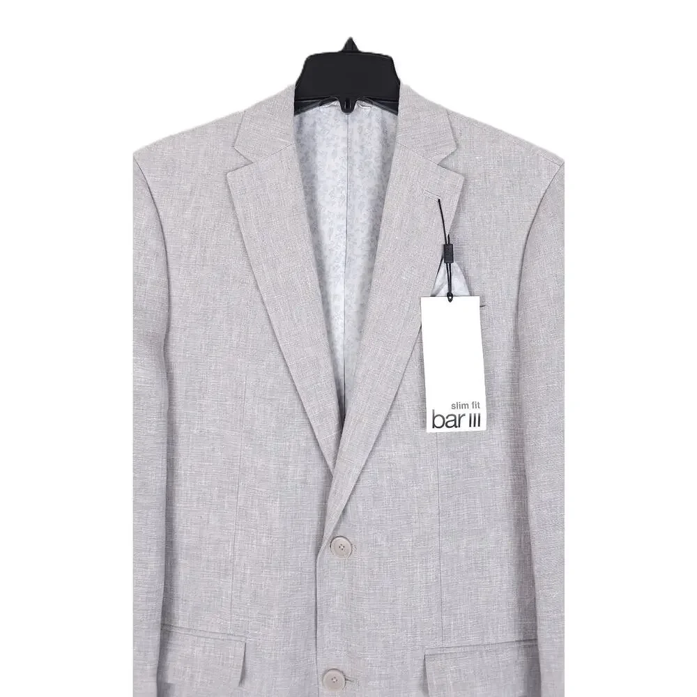 Bar III Mens Slim Fit 2 Piece Linen Suit 36R 29x30 Light Grey Solid NWT